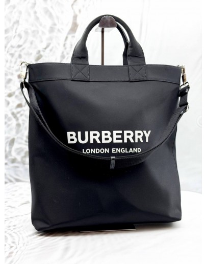 BURBERRY LOGO ARTIE TOTE BAG IN BLACK CANVAS