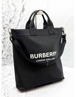 BURBERRY LOGO ARTIE TOTE BAG IN BLACK CANVAS