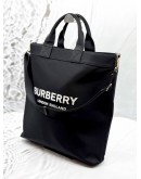 BURBERRY LOGO ARTIE TOTE BAG IN BLACK CANVAS