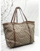 GUCCI NICE TOTE BAG IN BEIGE GG SUPREME CANVAS WITH BROWN LEATHER