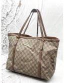 GUCCI NICE TOTE BAG IN BEIGE GG SUPREME CANVAS WITH BROWN LEATHER