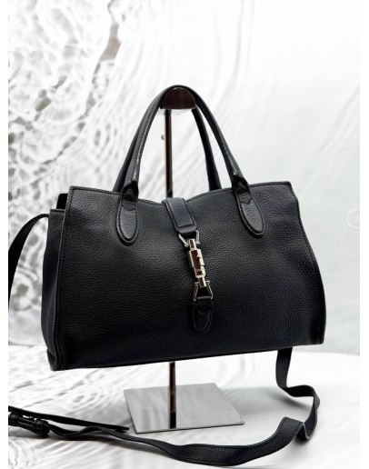 GUCCI JACKIE O TOTE BAG IN BLACK LEATHER 