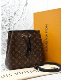 (UNUSED) MICROCHIP LOUIS VUITTON NEONOE MM BAG IN BROWN MONOGRAM CANVAS WITH BLACK LEATHER -FULL SET-