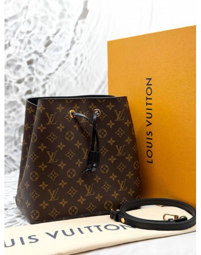 (UNUSED) MICROCHIP LOUIS VUITTON NEONOE MM BAG IN BROWN MONOGRAM CANVAS WITH BLACK LEATHER -FULL SET-
