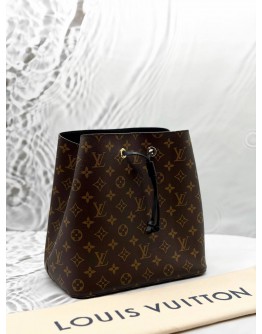 (UNUSED) MICROCHIP LOUIS VUITTON NEONOE MM BAG IN BROWN MONOGRAM CANVAS WITH BLACK LEATHER -FULL SET-