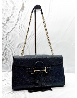 GUCCI EMILY MEDIUM SHOULDER BAG IN BLACK GG GUCCISSIMA LEATHER 