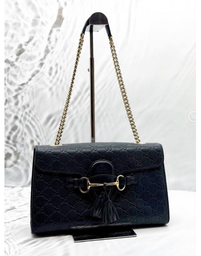 GUCCI EMILY MEDIUM SHOULDER BAG IN BLACK GG GUCCISSIMA LEATHER 