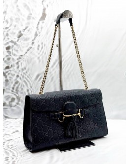 GUCCI EMILY MEDIUM SHOULDER BAG IN BLACK GG GUCCISSIMA LEATHER 