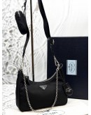 (LIKE NEW) PRADA RE-EDITION 2005 BAG IN BLACK RE-NYLON WITH SAFFIANO LEATHER -FULL SET-