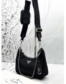 (LIKE NEW) PRADA RE-EDITION 2005 BAG IN BLACK RE-NYLON WITH SAFFIANO LEATHER -FULL SET-