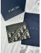 (LIKE NEW) 2026 CHRISTIAN DIOR SADDLE CARD HOLDER IN BLACK GRAINED CALFSKIN MARQUETRY WITH BEIGE AND BLACK DIOR OBLIQUE JACQUARD -FULL SET-