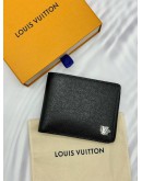 (LIKE NEW) 2026 MICROCHIP LOUIS VUITTON MULTIPLE WALLET IN BLACK TAIGA LEATHER -FULL SET-