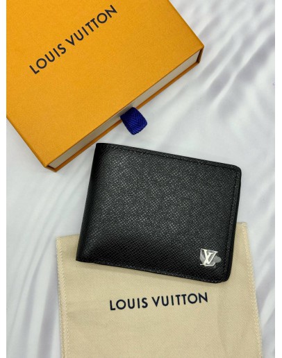 (LIKE NEW) 2026 MICROCHIP LOUIS VUITTON MULTIPLE WALLET IN BLACK TAIGA LEATHER -FULL SET-
