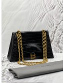 BALENCIAGA CRUSH CHAIN BAG IN BLACK EMBOSSED LEATHER