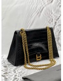 BALENCIAGA CRUSH CHAIN BAG IN BLACK EMBOSSED LEATHER