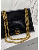 BALENCIAGA CRUSH CHAIN BAG IN BLACK EMBOSSED LEATHER
