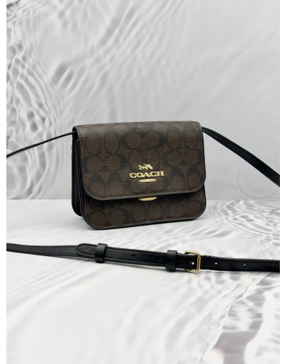 COACH BRYNN CROSSBODY BAG IN BROWN CC SIGNATURE CANVAS WITH BLACK LEATHER 