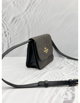 COACH BRYNN CROSSBODY BAG IN BROWN CC SIGNATURE CANVAS WITH BLACK LEATHER 