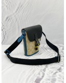 COACH TRACK CROSSBODY BAG IN BEIGE CC SIGNATURE CANVAS WITH BLACK AND BLUE LEATHER 