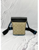 COACH TRACK CROSSBODY BAG IN BEIGE CC SIGNATURE CANVAS WITH BLACK AND BLUE LEATHER 