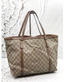 GUCCI NICE TOTE BAG IN BEIGE GG SUPREME CANVAS WITH BROWN LEATHER