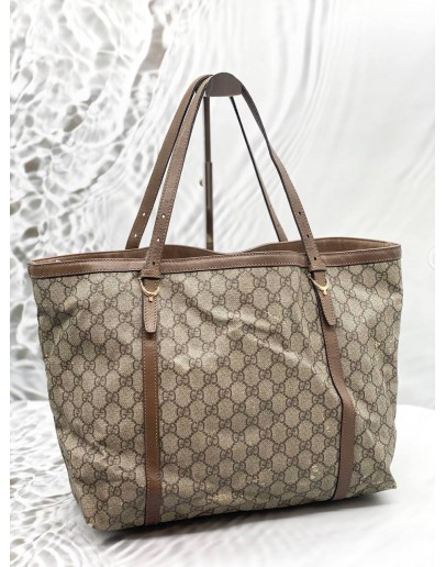 GUCCI NICE TOTE BAG IN BEIGE GG SUPREME CANVAS WITH BROWN LEATHER