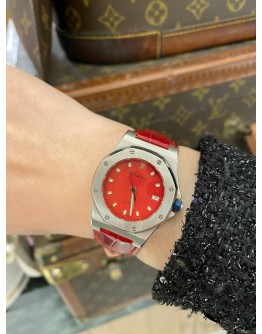 (UNUSED) 2009 AUDEMARS PIGUET ROYAL OAK OFFSHORE LADIES REF 77151 RED DIAL 30MM AUTOMATIC WATCH -FULL SET-