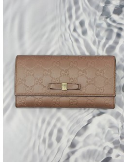 (RAYA PROMO) GUCCI CONTINENTAL BOW WALLET IN BEIGE GG GUCCISSIMA LEATHER 