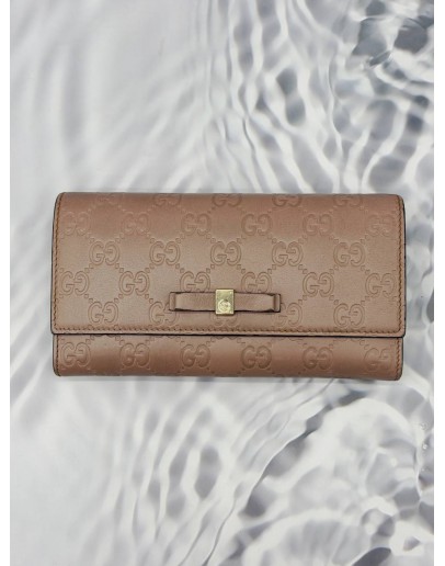 (RAYA PROMO) GUCCI CONTINENTAL BOW WALLET IN BEIGE GG GUCCISSIMA LEATHER 