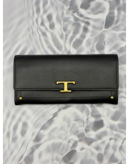 (RAYA PROMO) TOD’S T TIMELESS LONG FLAP WALLET IN BLACK LEATHER 