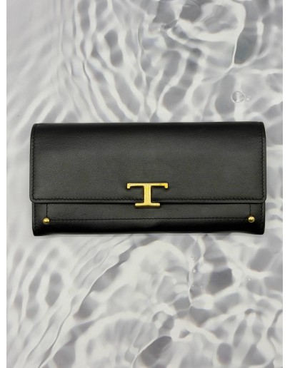 (RAYA PROMO) TOD’S T TIMELESS LONG FLAP WALLET IN BLACK LEATHER 