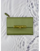 (RAYA PROMO) BRAUN BUFFEL TRI-FOLD WALLET IN LIGHT OLIVE GREEN LEATHER 