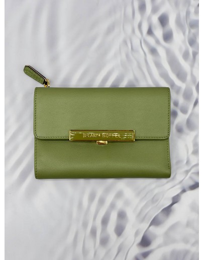 (RAYA PROMO) BRAUN BUFFEL TRI-FOLD WALLET IN LIGHT OLIVE GREEN LEATHER 