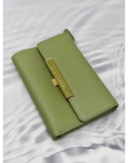 (RAYA PROMO) BRAUN BUFFEL TRI-FOLD WALLET IN LIGHT OLIVE GREEN LEATHER 