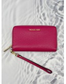 (RAYA PROMO) (LIKE NEW) MICHAEL KORS ZIP AROUND SMALL WALLET IN PINK LEATHER 