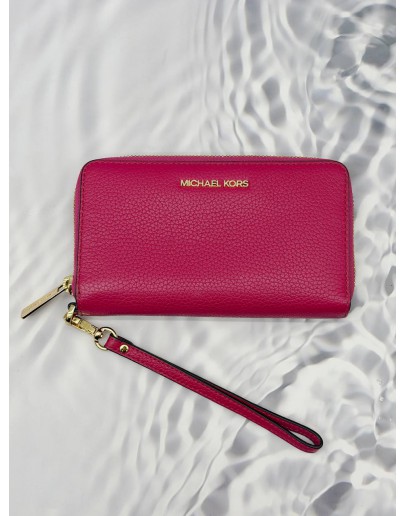 (RAYA PROMO) (LIKE NEW) MICHAEL KORS ZIP AROUND SMALL WALLET IN PINK LEATHER 