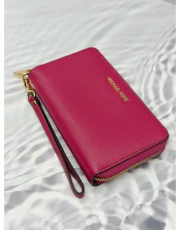 (RAYA PROMO) (LIKE NEW) MICHAEL KORS ZIP AROUND SMALL WALLET IN PINK LEATHER 