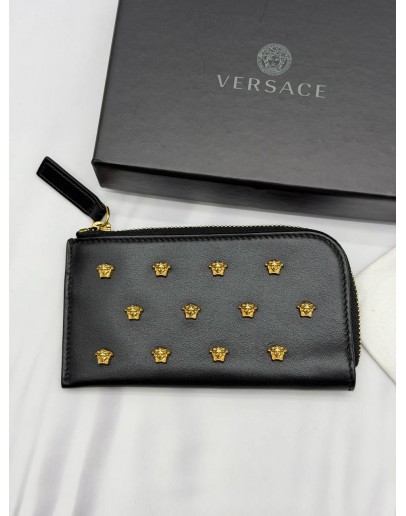(RAYA PROMO) VERSACE MEDUSA STUDDED CARD CASE IN BLACK LEATHER -FULL SET-