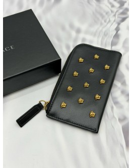 (RAYA PROMO) VERSACE MEDUSA STUDDED CARD CASE IN BLACK LEATHER -FULL SET-