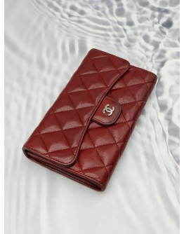 (RAYA PROMO) CHANEL CLASSIC FLAP WALLET IN BURGUNDY LAMBSKIN LEATHER 