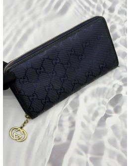 (RAYA PROMO) GUCCI ZIP AROUND LONG WALLET IN DARK BLUE GG IMPRIME CANVAS