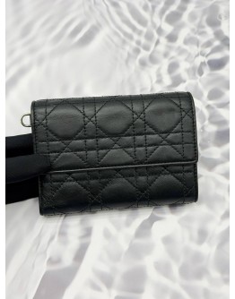 (RAYA PROMO) CHRISTIAN DIOR LADY DIOR FRENCH WALLET IN BLACK LAMBSKIN LEATHER 