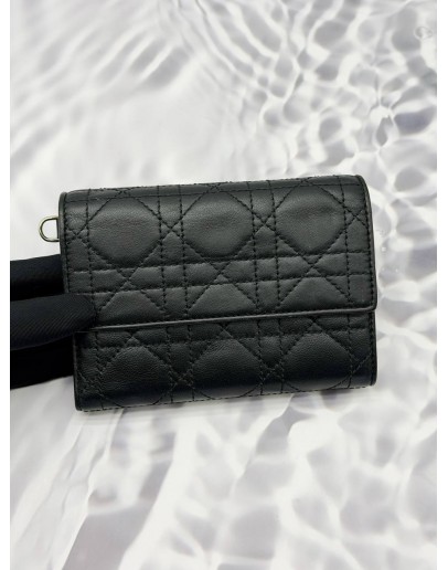 (RAYA PROMO) CHRISTIAN DIOR LADY DIOR FRENCH WALLET IN BLACK LAMBSKIN LEATHER 