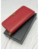 (RAYA PROMO) PRADA ZIP AROUND LONG WALLET IN RED SAFFIANO LEATHER -FULL SET-