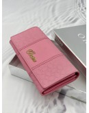 (RAYA PROMO) OROTON LONG FLAP WALLET IN PINK EMBOSSED LEATHER 