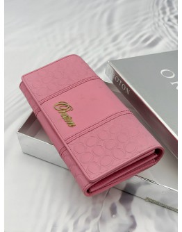 (RAYA PROMO) OROTON LONG FLAP WALLET IN PINK EMBOSSED LEATHER 