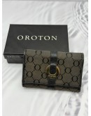 (RAYA PROMO) OROTON COMPACT WALLET IN BLACK CANVAS WITH LEATHER 