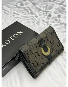 (RAYA PROMO) OROTON COMPACT WALLET IN BLACK CANVAS WITH LEATHER 