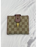 (RAYA PROMO) GUCCI VINTAGE COMPACT WALLET IN BEIGE GG CANVAS WITH BROWN LEATHER 