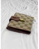 (RAYA PROMO) GUCCI VINTAGE COMPACT WALLET IN BEIGE GG CANVAS WITH BROWN LEATHER 